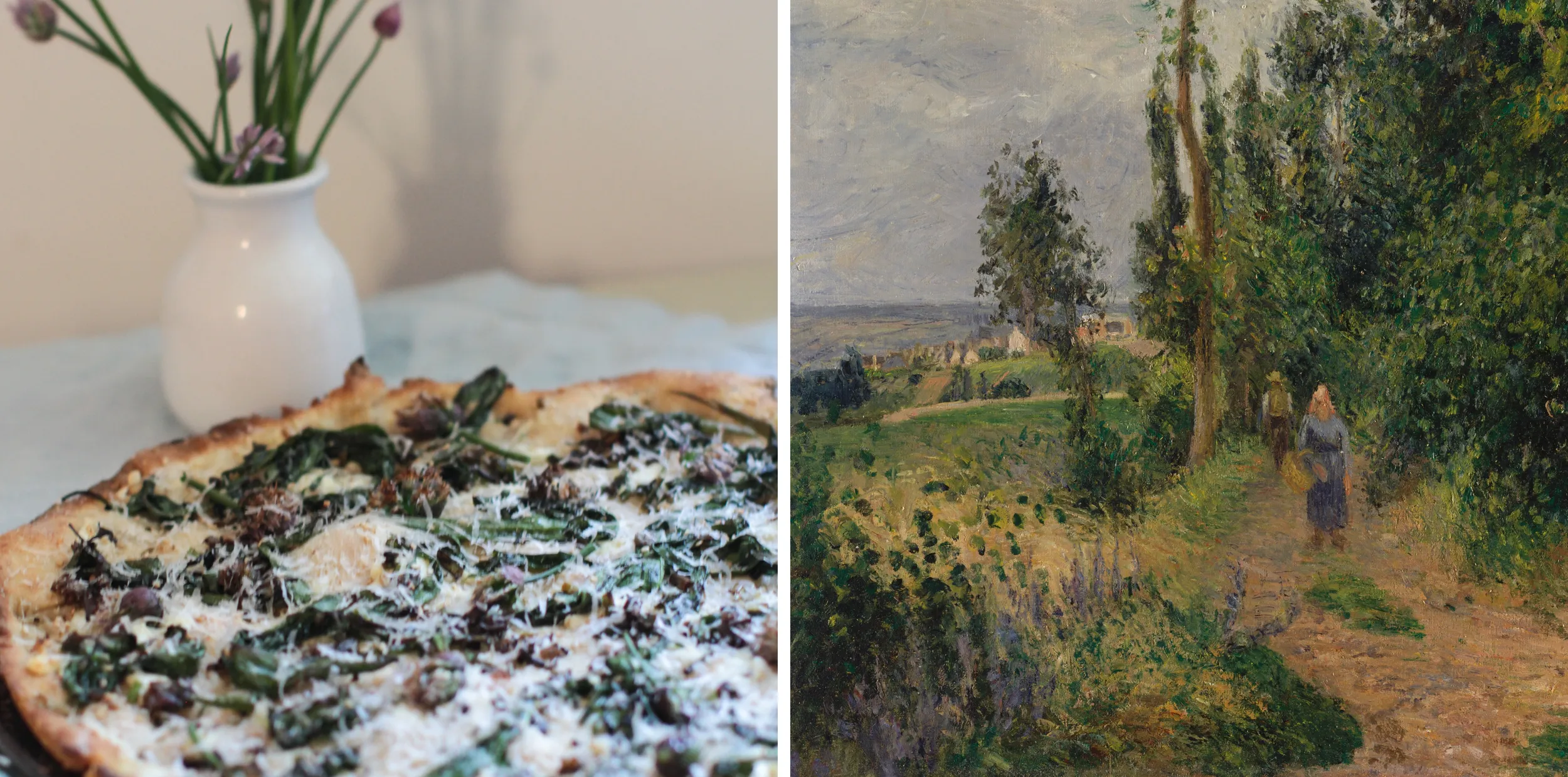 Ramp & Chive Blossom Pizza with Pisarro's "Côte des Grouettes, near Pontoise"
